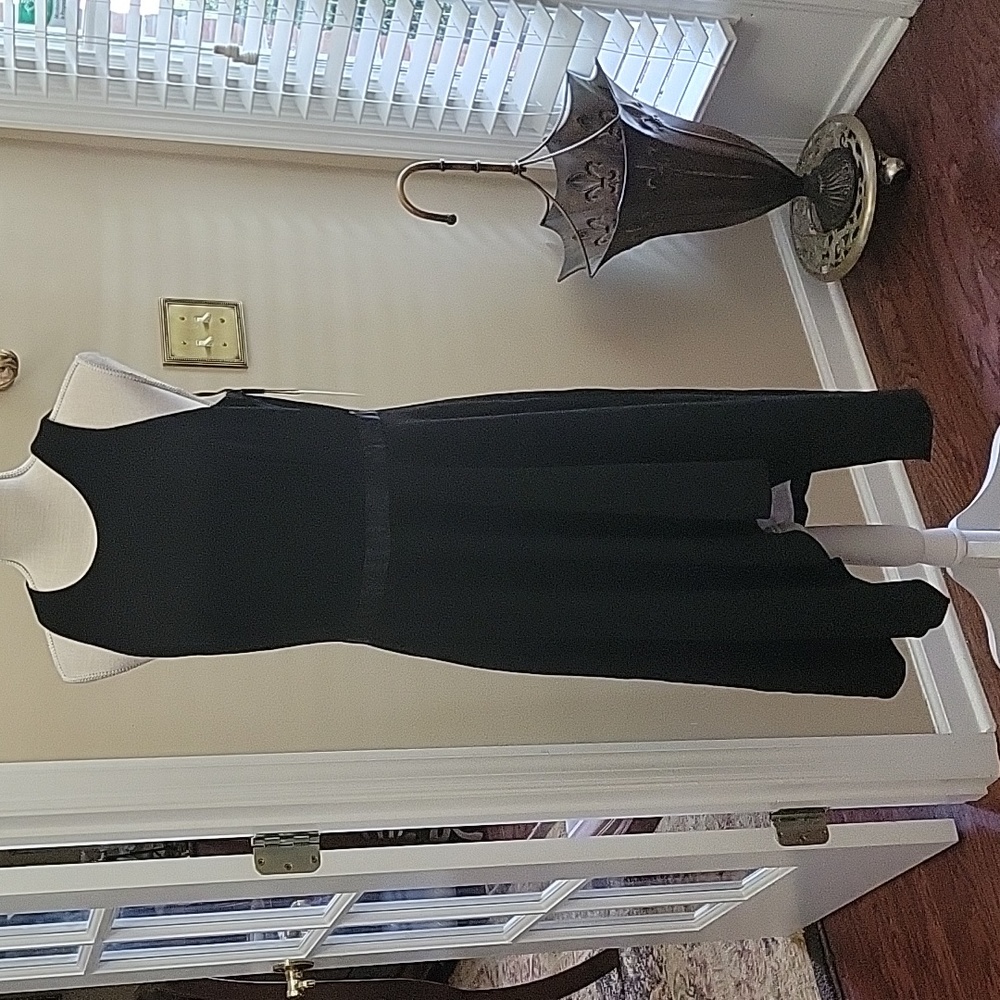 Calvin Klein black white lining sleeveless fit flare dress ribbon waist 10 New …